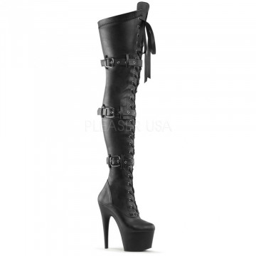 Pleaser ADORE-3028 Blk Str Faux Leather/Blk Matte