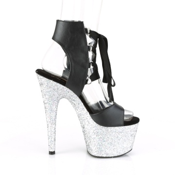 Pleaser ADORE-700-14LG Blk Faux Leather/Slv Multi Glitter