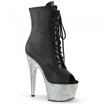 Pleaser BEJEWELED-1021-7 Blk Faux Leather/Slv AB RS