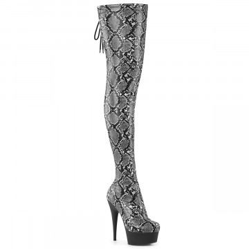Pleaser DELIGHT-3008SP-BT Grey-Blk Snake Print/Blk Matte