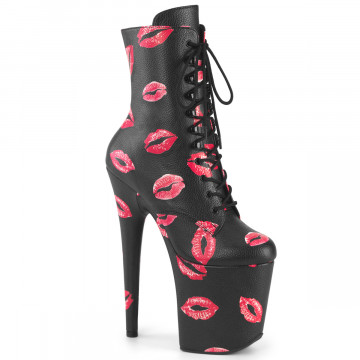 Pleaser FLAMINGO-1020KISSES Blk Faux Leather/Blk Faux Leather