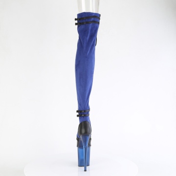 Pleaser FLAMINGO-3027 Blue Faux Suede-Blk Faux Leather/Frosted Blue