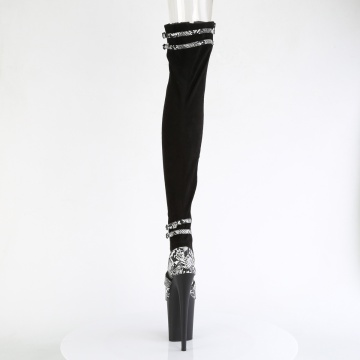 Pleaser FLAMINGO-3027SP Blk Faux Suede-Snake Print Faux Le./Blk Matte