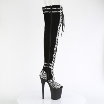 Pleaser FLAMINGO-3027SP Blk Faux Suede-Snake Print Faux Le./Blk Matte