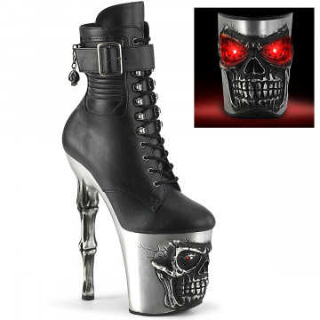 Pleaser RAPTURE-1020STR-LT Blk Faux Leather/Slv Matte-Rubbed Blk