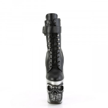 Pleaser RAPTURE-1020STR-LT Blk Faux Leather/Slv Matte-Rubbed Blk