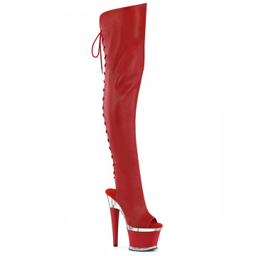Pleaser SPECTATOR-3030 Red Faux Leather/Clr-Red Matte