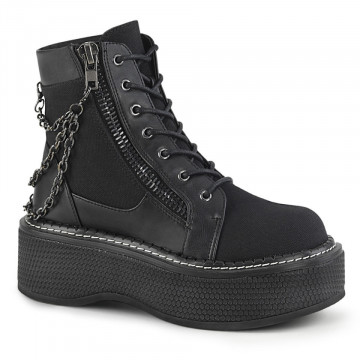 Demonia Cult EMILY-114 Blk Canvas-Vegan Leather