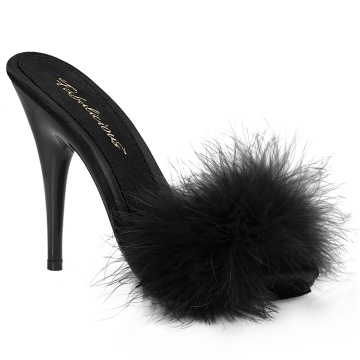 Fabulicious POISE-501F Blk Satin-Marabou Fur/Blk