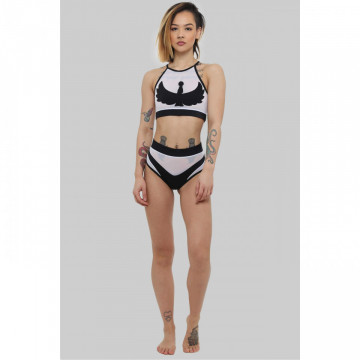 I S I S Goddess Halter Top - Black with White Mesh XS