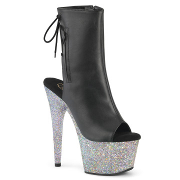 Pleaser ADORE-1018LG Blk Faux Leather/Slv Multi Glitter