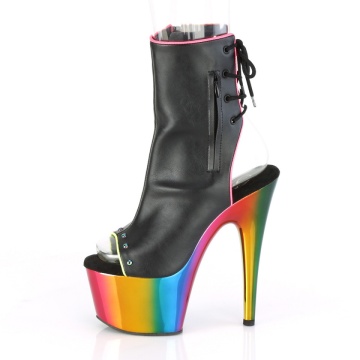 Pleaser ADORE-1018RC-02 Blk Faux Leather/Rainbow Chrome