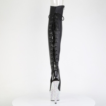 Pleaser BEJEWELED-3019MS-7 Blk Faux Leather/Slv AB RS