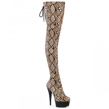 Pleaser DELIGHT-3008SP-BT Tan-Brown Snake Print/Blk Matte