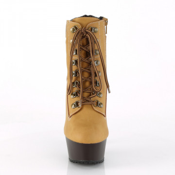 Pleaser DELIGHT-600TL-02 Tan Nubuck Faux Leather/Dark Brown Matte