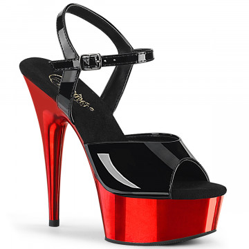 Pleaser DELIGHT-609 Blk Pat/Red Chrome
