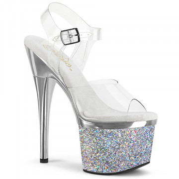 Pleaser ESTEEM-708CHLG Clr/Slv Chrome-Multi Glitter