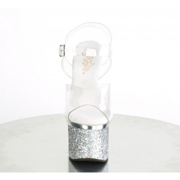Pleaser ESTEEM-708CHLG Clr/Slv Chrome-Multi Glitter