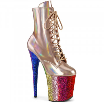 Pleaser FLAMINGO-1020HG Rose Gold Holo Pat/Rainbow Glitter