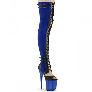 Pleaser FLAMINGO-3027 Blue Faux Suede-Blk Faux Leather/Frosted Blue
