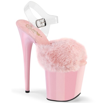Pleaser FLAMINGO-808FUR B. Pink Faux Fur-Clr TPU/B. Pink