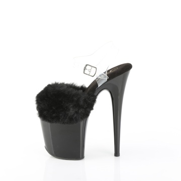 Pleaser FLAMINGO-808FUR Blk Faux Fur-Clr TPU/Blk