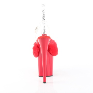 Pleaser FLAMINGO-808FUR Red Faux Fur-Clr TPU/Red