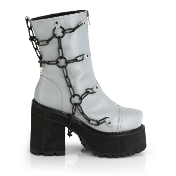 Demonia Cult ASSAULT-66 Grey Reflective Vegan Leather