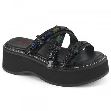 Demonia Cult EMILY-07 Blk Vegan Leather-Holo Pat