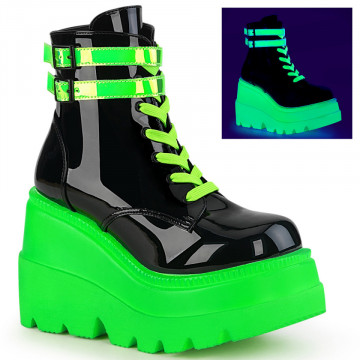 Demonia Cult SHAKER-52 Blk Pat-UV Neon Green