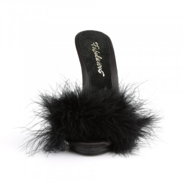 Fabulicious POISE-501F Blk Satin-Marabou Fur/Blk