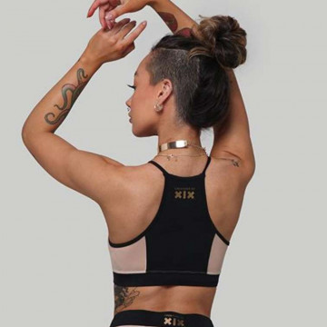 I S I S Goddess Halter Top - Black with Sand Mesh L