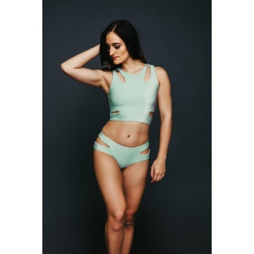 Completo Paradise Chick Laura Top e Short Small verde chiaro con tagli laterali argento