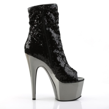 Pleaser ADORE-1008SQ Blk Sequins/Dark Pewter Chrome