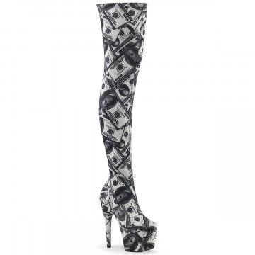 Pleaser ADORE-3000DP Wht-Blk Str. Fabric/Wht-Blk Fabric