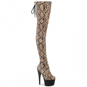 Pleaser ADORE-3008SP-BT Tan-Brown Snake Print/Blk Matte