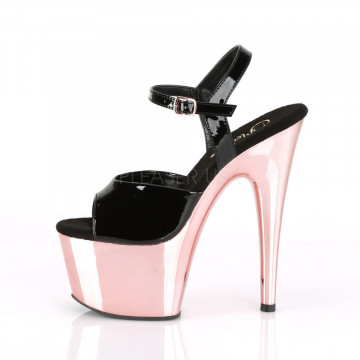 Pleaser ADORE-709 Blk Pat/Rose Gold Chrome