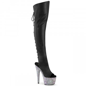 Pleaser BEJEWELED-3019MS-7 Blk Faux Leather/Slv AB RS