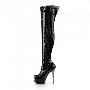 Pleaser BLONDIE-3000 Blk Str Pat/Blk-Pewter Chrome