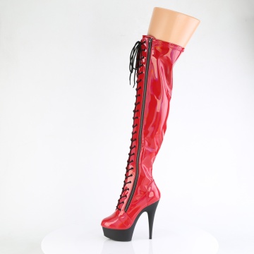Pleaser DELIGHT-3029 Red Str Hologram Pat/Blk Matte