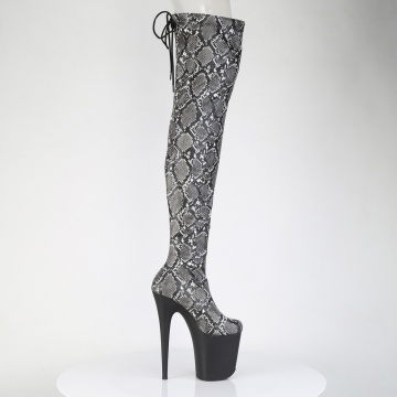 Pleaser FLAMINGO-3008SP-BT Grey-Blk Snake Print/Blk Matte
