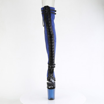 Pleaser FLAMINGO-3027 Blue Faux Suede-Blk Faux Leather/Frosted Blue