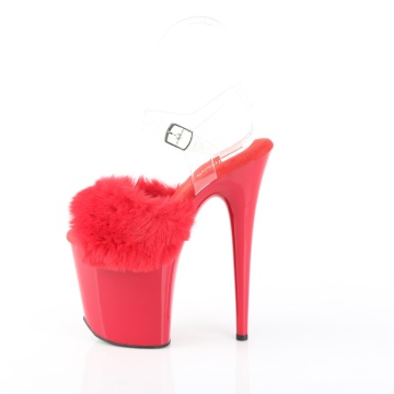 Pleaser FLAMINGO-808FUR Red Faux Fur-Clr TPU/Red