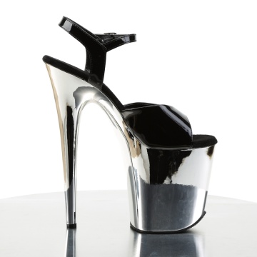 Pleaser FLAMINGO-809 Blk Pat/Slv Chrome