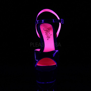 Pleaser KISS-209TT Blk Pat/Blk-Neon H. Pink