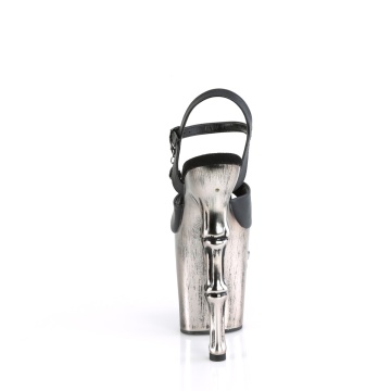 Pleaser RAPTURE-809-LT Blk Faux Leather/Satin Pewter Chrome