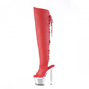 Pleaser SPECTATOR-3019 Red Faux Leather/Clr-Slv Chrome
