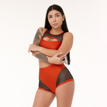 Polerina Anela Short Autumn Arancio con rete nera maglia medio larga