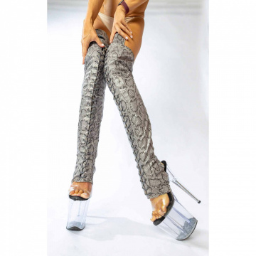 Calza a stivale in pelle di serpente THIGH HIGH SOCKS GREY SNAKE