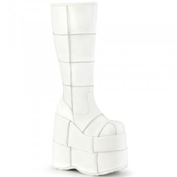 Demonia Cult STACK-301 Wht Vegan Leather